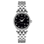MIDO MOD. BARONCELLI ladies wristwatch, stainless steel, diamond indexes, sapphire dial, 5 ATM water resistant, Swiss-made, in official box.