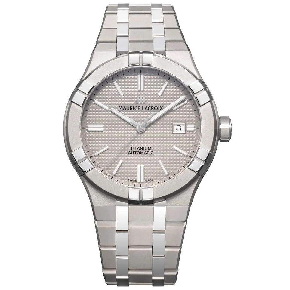 Luxury watch MAURICE LACROIX MOD. AI6008-TT032-230-1 with stainless steel case and bracelet, classic design.