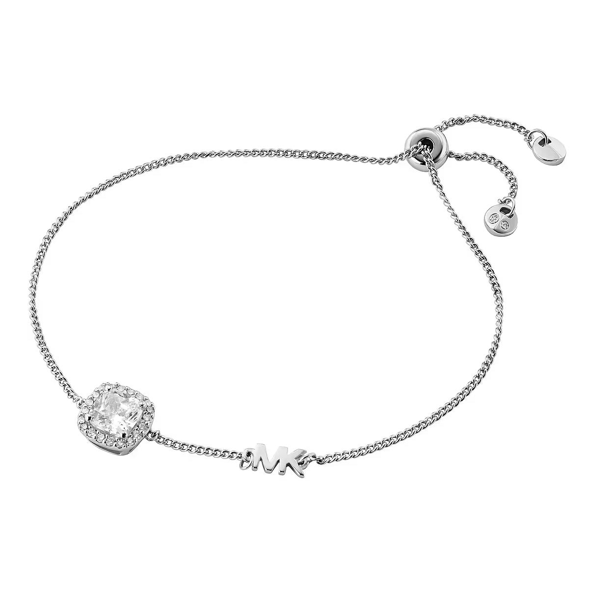 Silver bracelet featuring CZ stones, branded with MICHAEL KORS BRACCIALI MOD. MKC1404AN040, showcasing elegant design and luxury fashion.