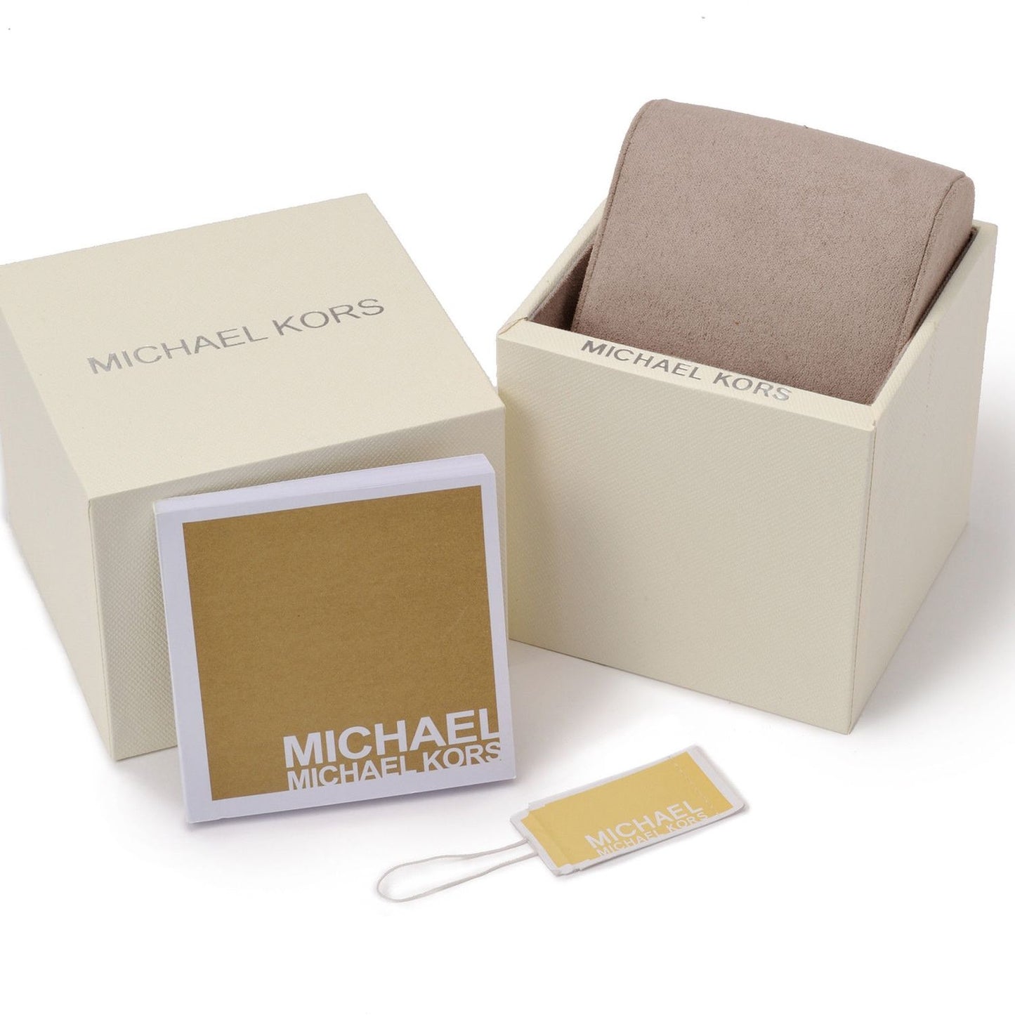 Official packaging for MICHAEL KORS WATCHES Mod. MK7466, featuring box and tag for lady's wristwatch, case size 38 mm.