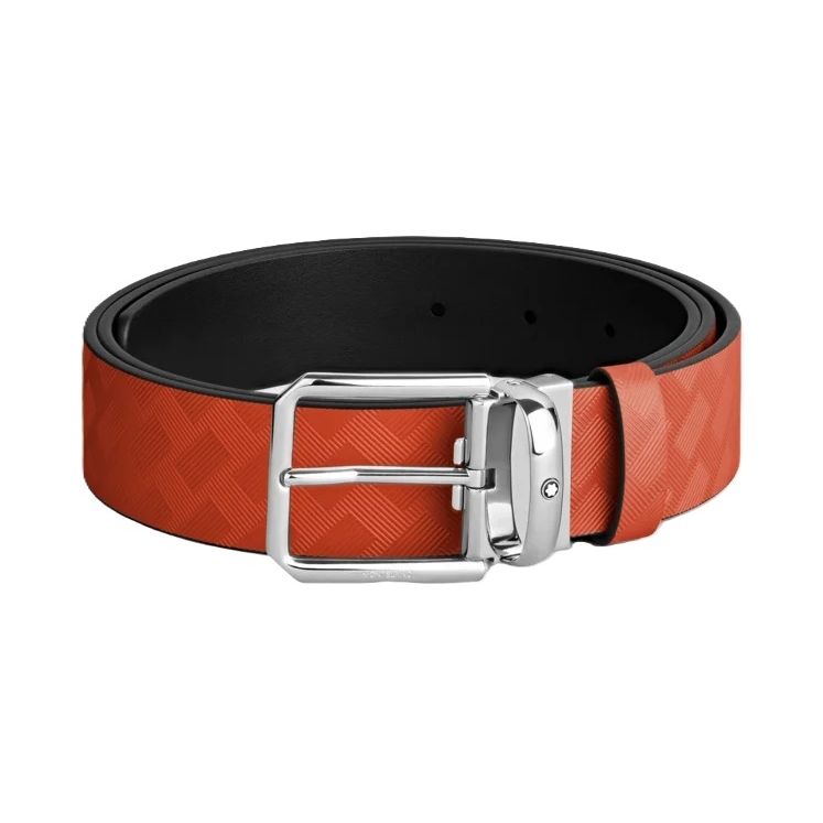 MONTBLANC LEATHER Mod. CAYENNE gent's leather belt in official box, stylish red design, perfect for upscale fashion.