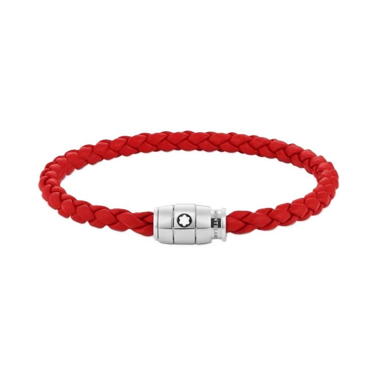 MONTBLANC LEATHER Mod. STEEL 3 RINGS unisex bracelet in red leather with official packaging