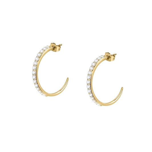 Gold hoop earrings embellished with crystals, designed for women, shown in official packaging. MORELLATO MOD. SAUZ32.