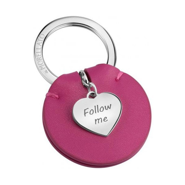 MORELLATO Mod. FOLLOW ME unisex keychain with SS and leather, pink with heart charm in official box.