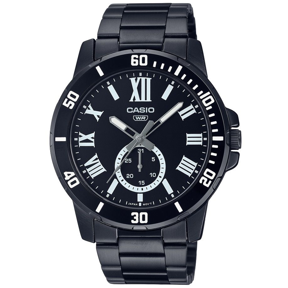 Alt Tag: CASIO COLLECTION Mod. DIVER DATE - BLACK wristwatch with quartz movement, SS IP black case and strap, Roman numeral dial.