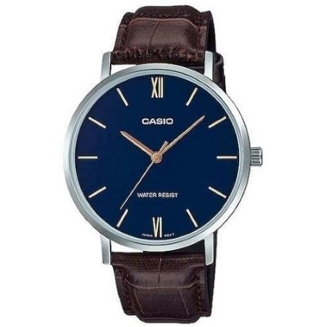 CASIO COLLECTION Mod. MINIMAL. LEATHER - BLUE with water resistance, 40mm stainless steel case, leather strap, official box packaging.