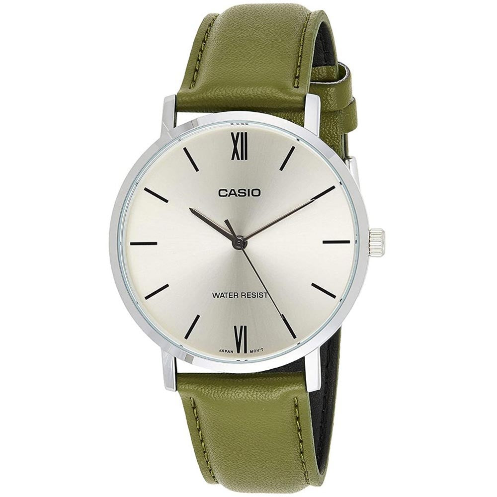 CASIO COLLECTION Mod. MINIMAL, LEATHER - ARGENTEE wristwatch with leather strap, water resistant 3 ATM, stainless steel case, gent's watch