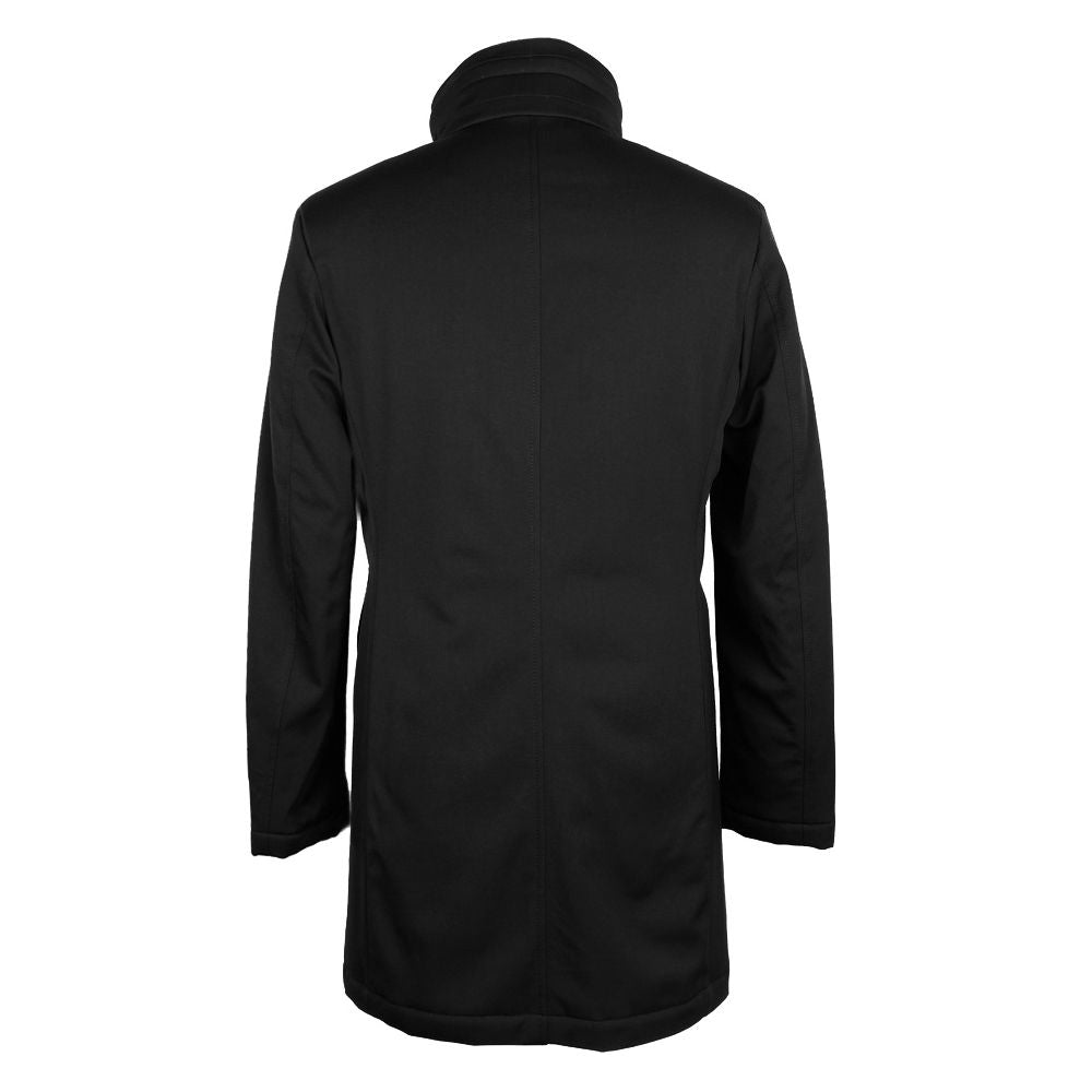 Made in Italy Black Wool Men Jacket with Loro Piana fabric, back view.