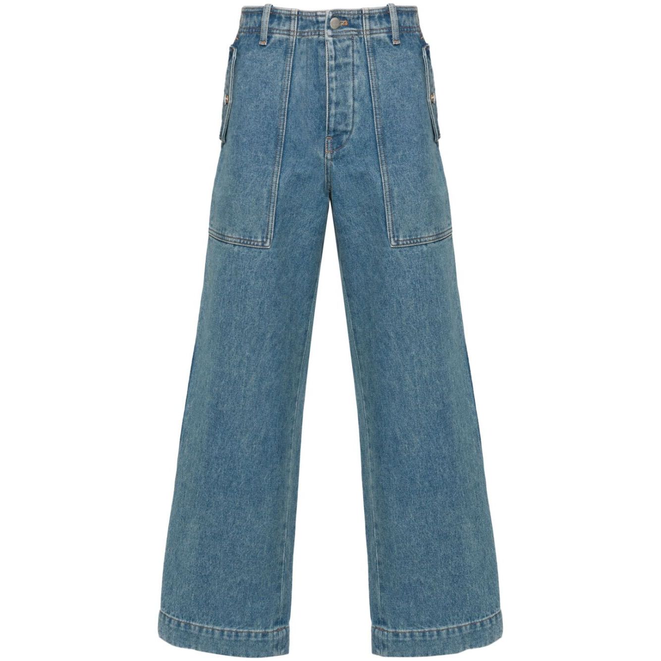 Maison Kitsuné MAISON KITSUNE' Jeans Clear Blue with wide legs and faux pocket detail
