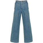 Maison Kitsuné MAISON KITSUNE' Jeans Clear Blue with wide legs and faux pocket detail