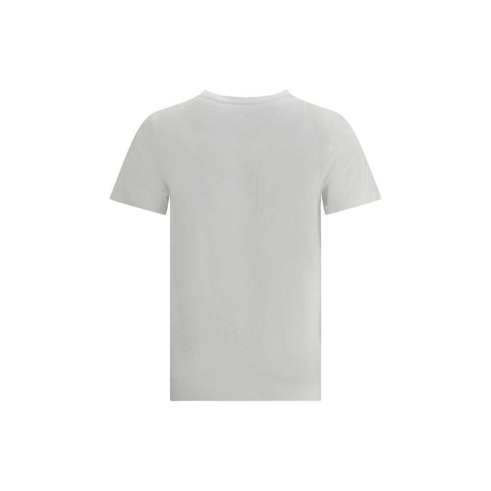 Back view of Maison Kitsuné White Cotton T-Shirt with iconic embroidered fox patch, ribbed crew neck, perfect for casual looks.