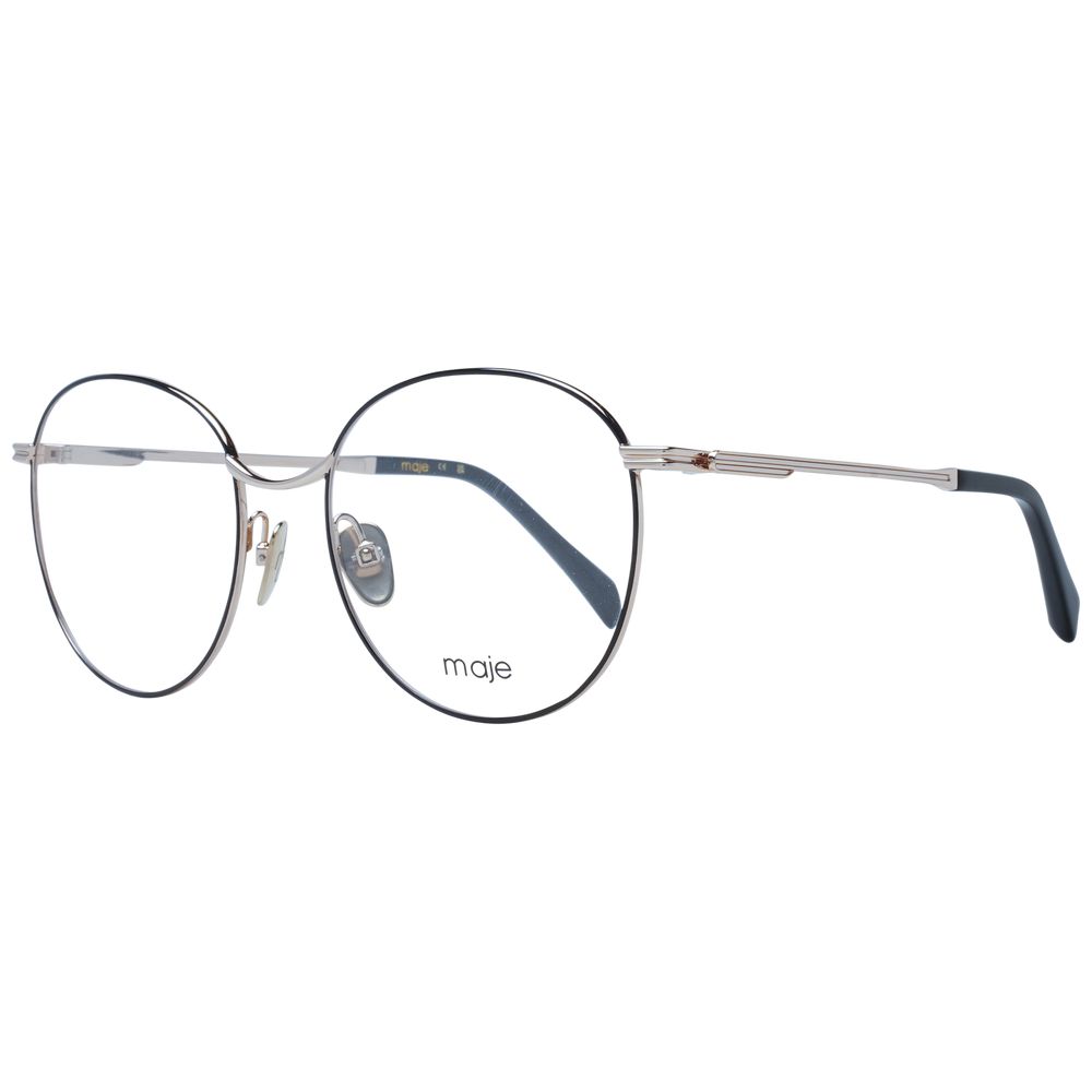 Maje Black Women Glasses Frame, metal full-rim stylish eyewear for women, includes branded case, size 55-19-140, round style.
