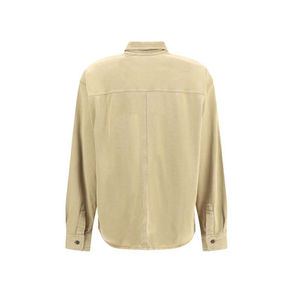 Back view of Marant Etoile Beige Cotton Dress Shirt featuring a classic collar and casual design with cotton composition for AW25 season.