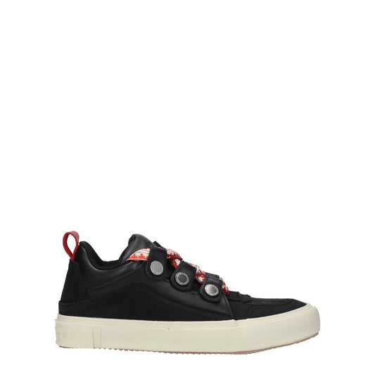Marcelo Burlon Black Leather Low Top Sneakers with aged effect and red accents, featuring front, side, and back logos.