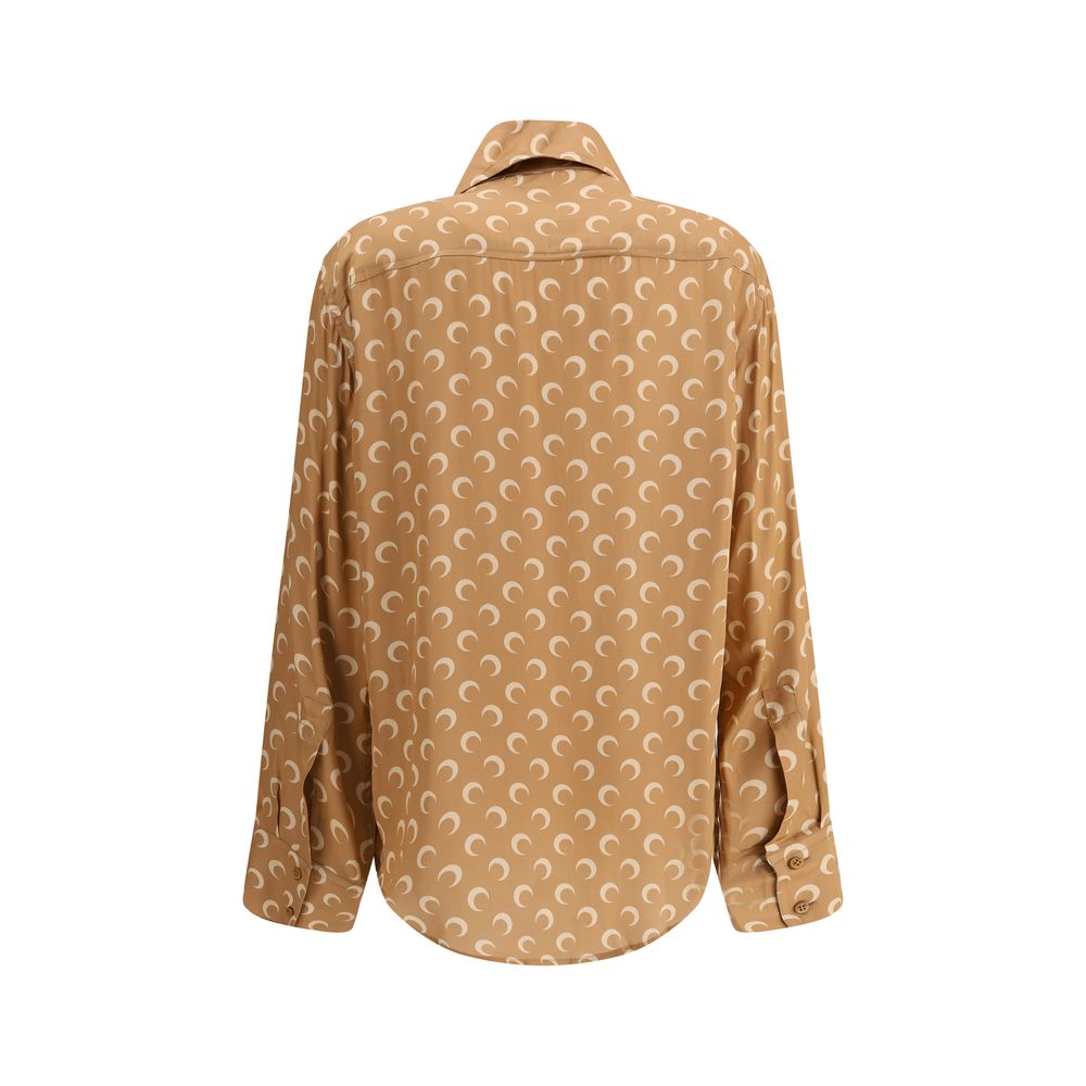 Back view of Marine Serre Satin Moon Shirt with iconic Moon pattern, pointed collar, and elegant satin fabric.