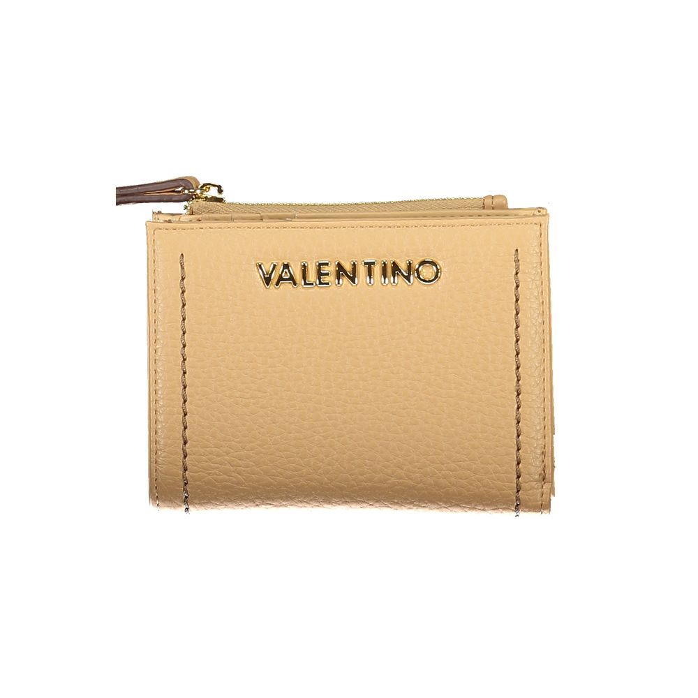 Mario Valentino Beige Polyethylene Women Wallet with logo, featuring five compartments, zip coin purse, and luxury design.