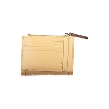Mario Valentino Beige Polyethylene Women Wallet with zip and card slots, elegant design with branded logo for luxury and functionality.