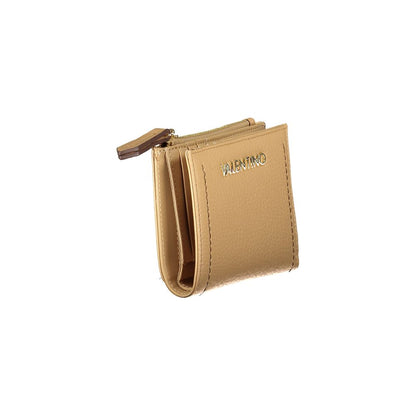 Mario Valentino Beige Polyethylene Women Wallet with zip coin purse, triple card space, and branded logo for elegant style.