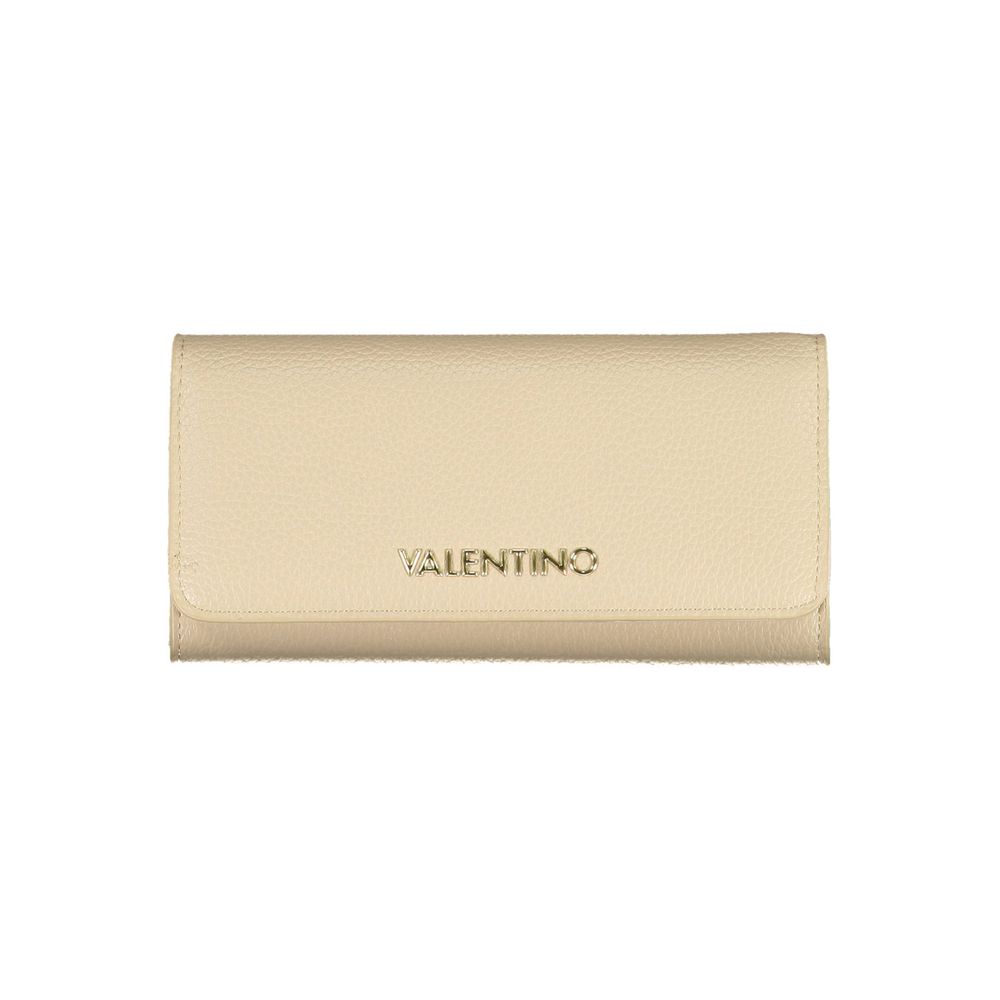 Mario Valentino Beige Polyurethane Women Wallet with logo, featuring sleek design and ample card space.