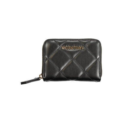 Mario Valentino Black Polyethylene Wallet with zip closure, six compartments, coin purse, card spaces, contrasting details, and logo.