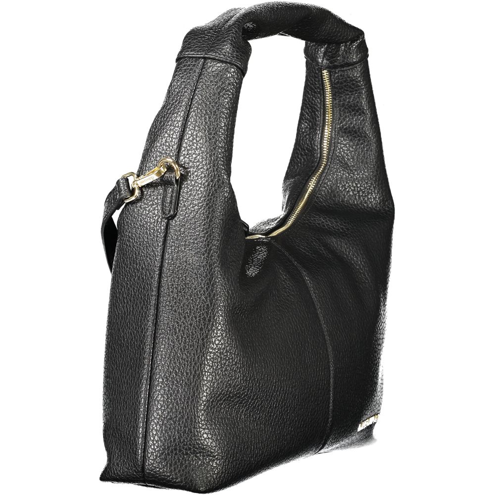 Side view of the Mario Valentino Black Polyethylene Women Handbag with single handle and zipper detail.