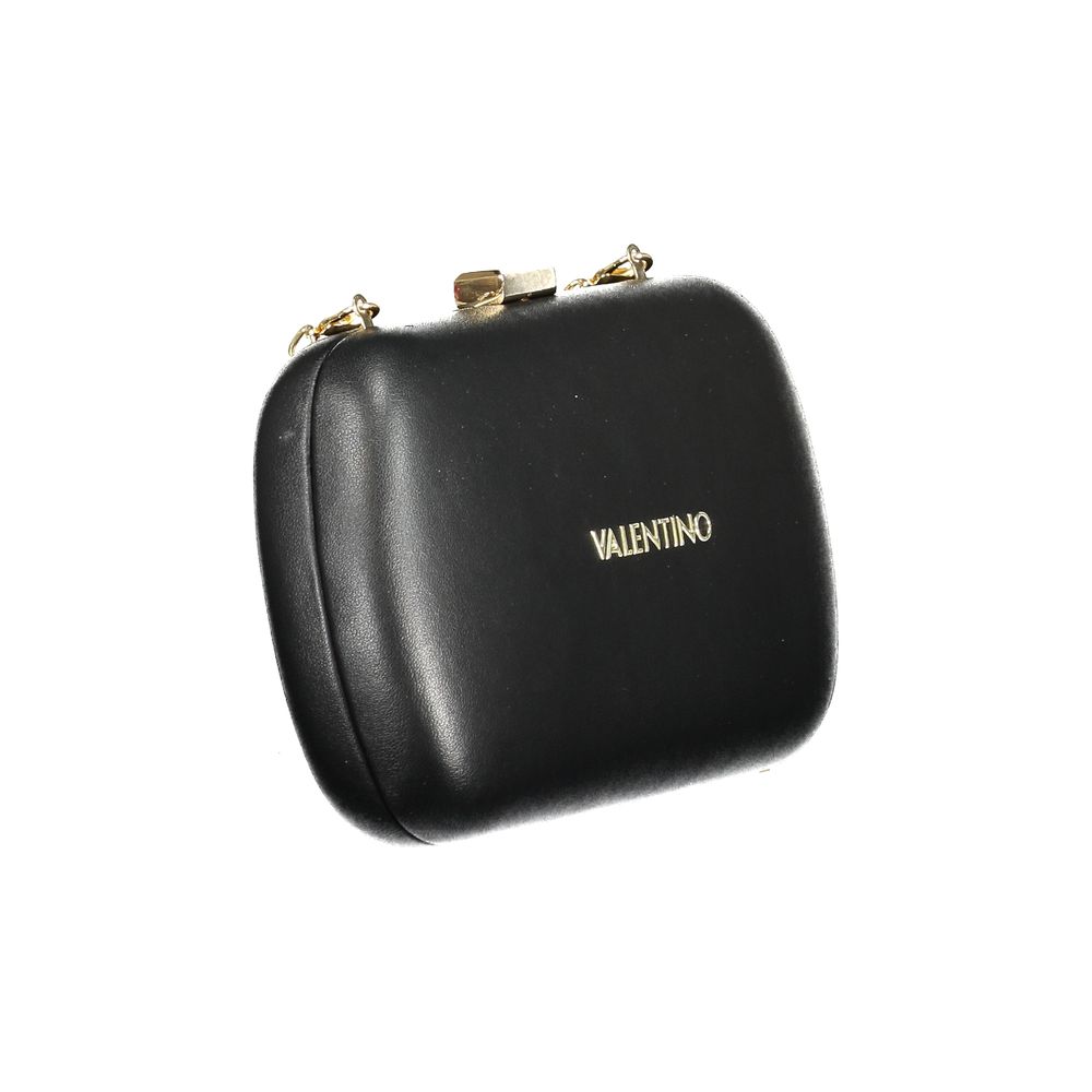 Mario Valentino Black Polyurethane Women Handbag with gold logo detailing, stylish and versatile accessory for modern fashion.