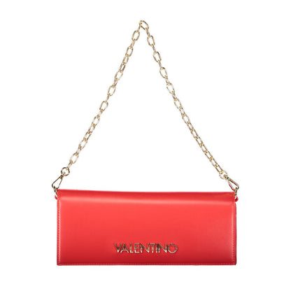 Mario Valentino Rosso Polyurethane Women Shoulder Bag with chain strap and Valentino logo, showcasing luxury and elegance.