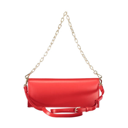Mario Valentino Rosso Polyurethane Women Shoulder Bag in red with chain handle and adjustable strap, luxury accessory.