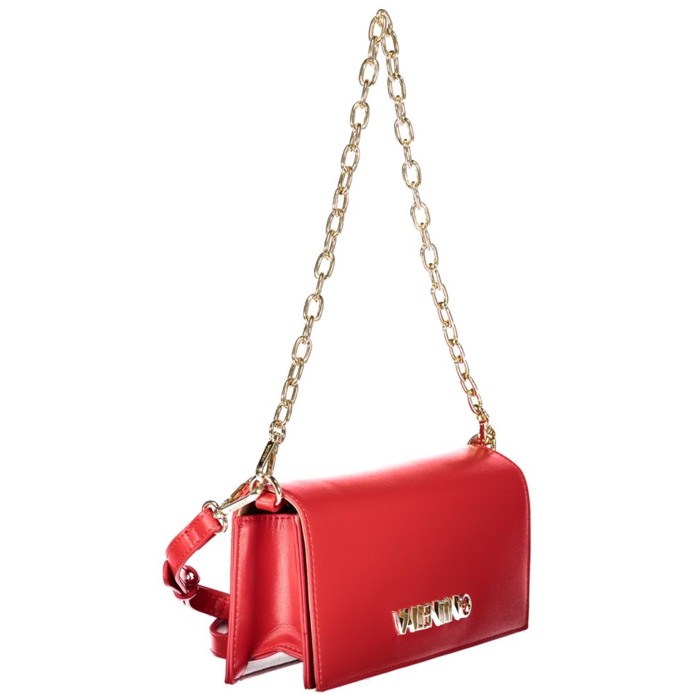 Mario Valentino Rosso Polyurethane Women Shoulder Bag with gold chain and logo detail