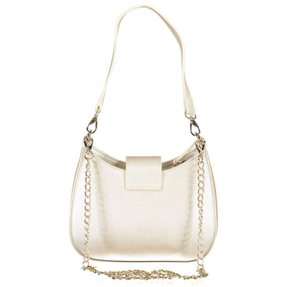 Mario Valentino Silver Polyethylene Women Handbag with chain and shoulder strap, front view showing elegant design and practical features.