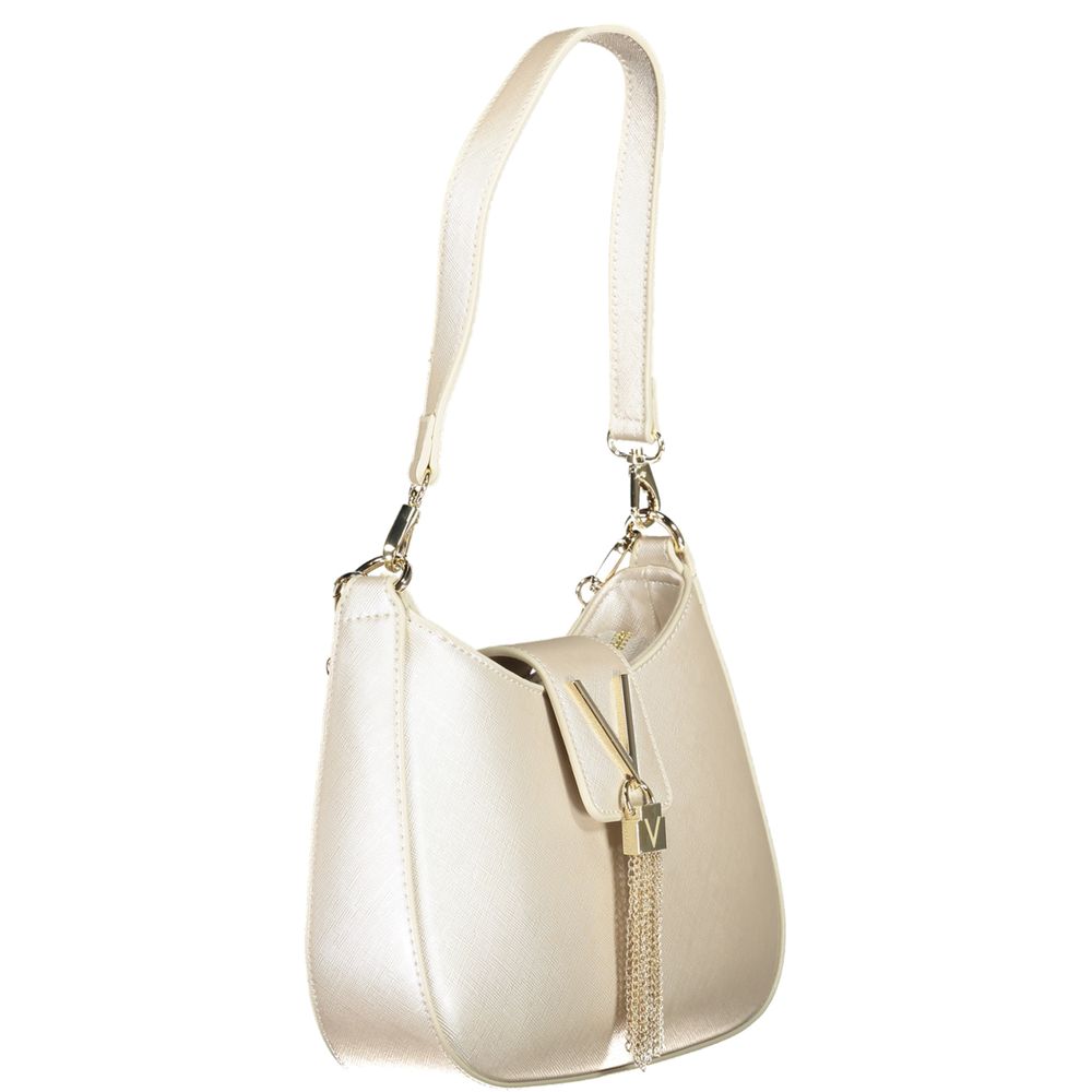 Elegant Mario Valentino Silver Polyethylene Women Handbag with chain strap and removable shoulder handle.