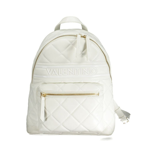 Mario Valentino White Polyethylene Backpack with adjustable straps, zip closure, and logo detailing.