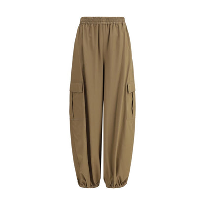 Max Mara Beige Cotton Cargo Pants with elastic waist and cargo pockets, high-waisted, baggy style.