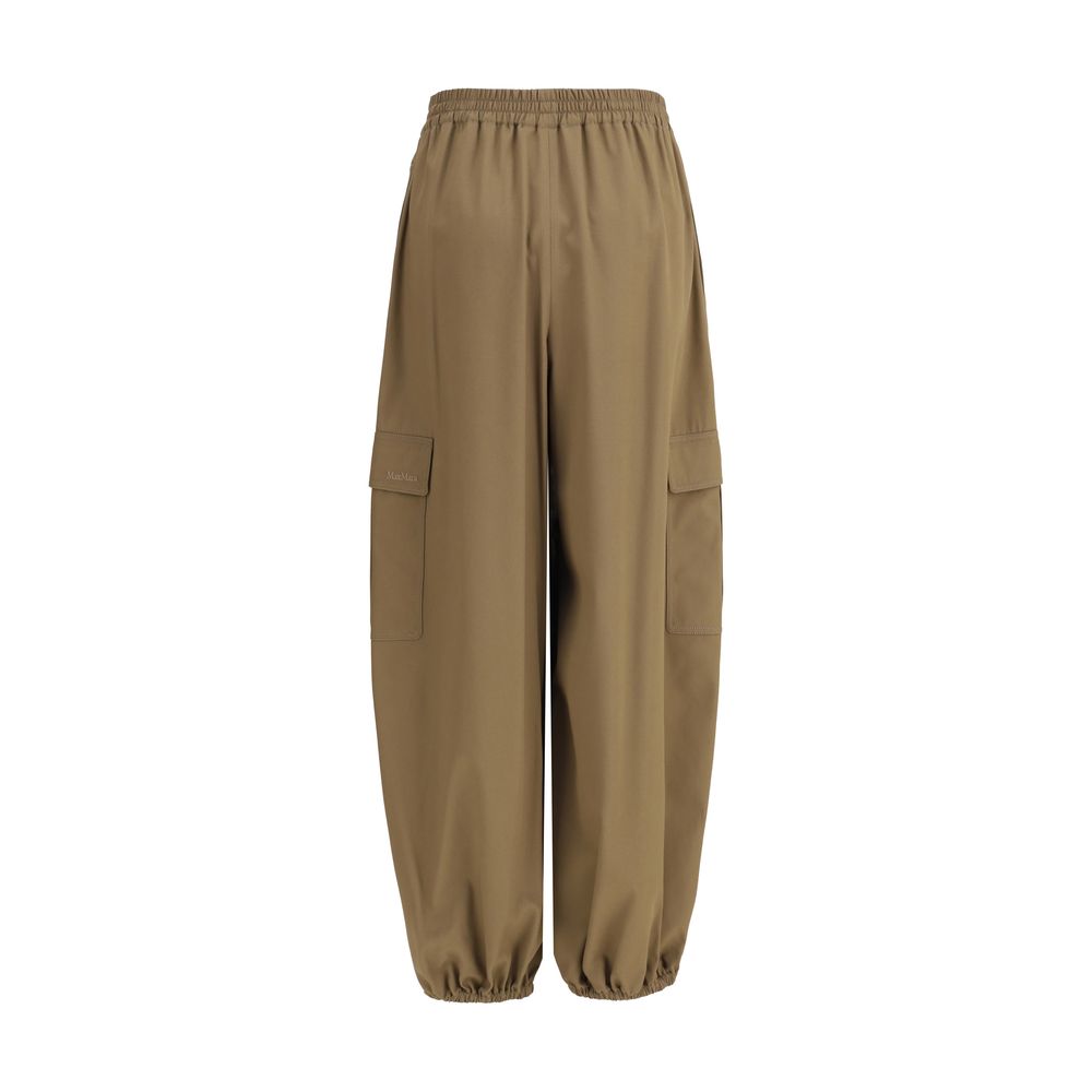 Max Mara Beige Cotton Cargo Pants with elastic waist, baggy fit, and utility pockets for comfort and style.