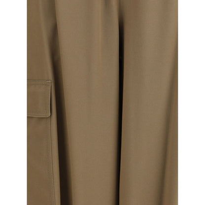 Close-up of Max Mara Beige Cotton Cargo Pants showing fluid cotton twill fabric and utility cargo pocket detail.