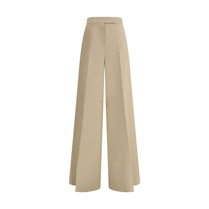 Max Mara Beige Cotton Casual Pants with wide leg design, front zipper, and side welt pockets for an elegant and timeless look.