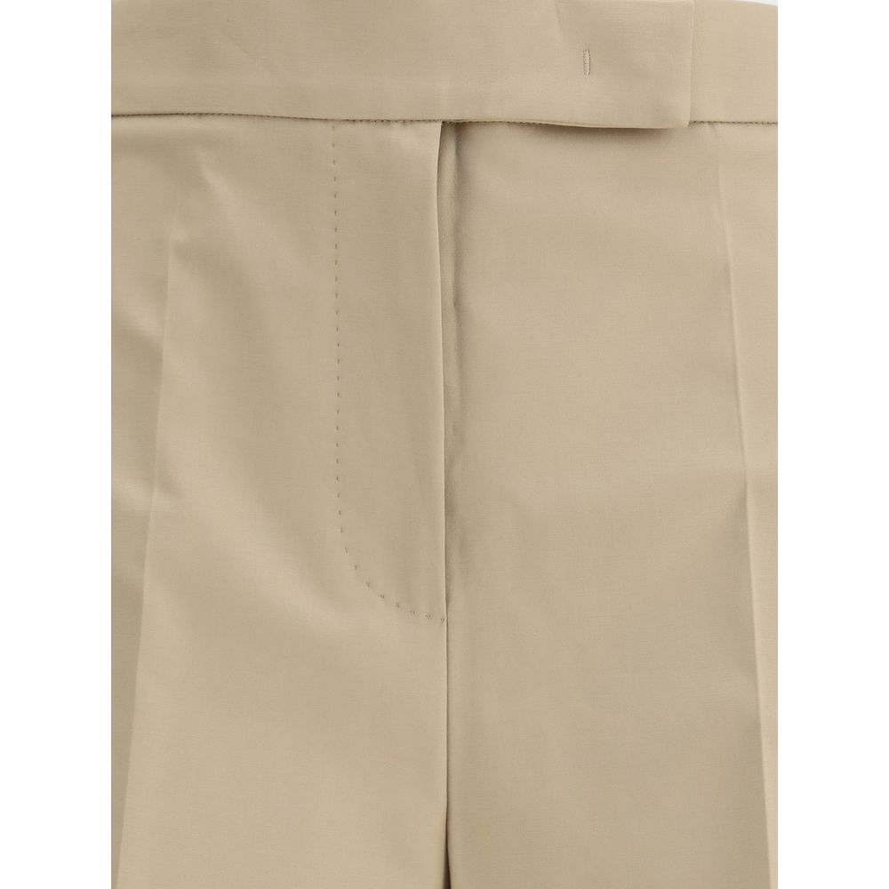 Close-up of Max Mara Beige Cotton Casual Pants showing zipper and welt pocket details with elegant, sleek design for AW25 season.