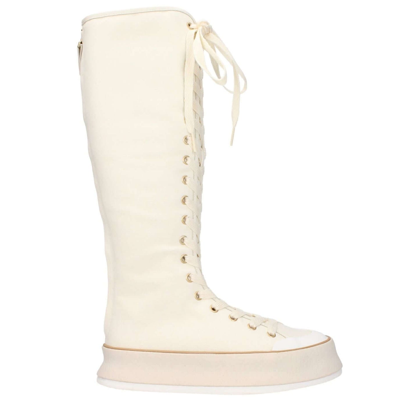 Max Mara Beige Fabric Lace-Up Boots with wedge heel and round toe for casual style.