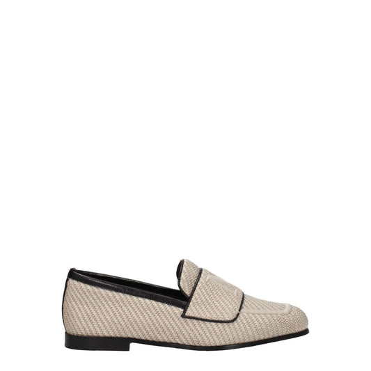 Max Mara Beige Fabric Slip-On Loafers with logo, low heel, round toe, leather sole; MPN 23452109316007, product code F77256.