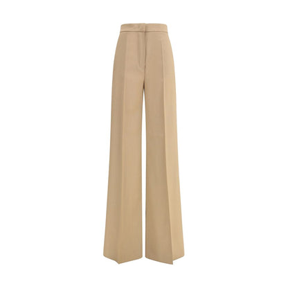 Max Mara Beige Fleece Wool Casual Pants with high-waisted silhouette and straight hem, ideal for formal or office looks.