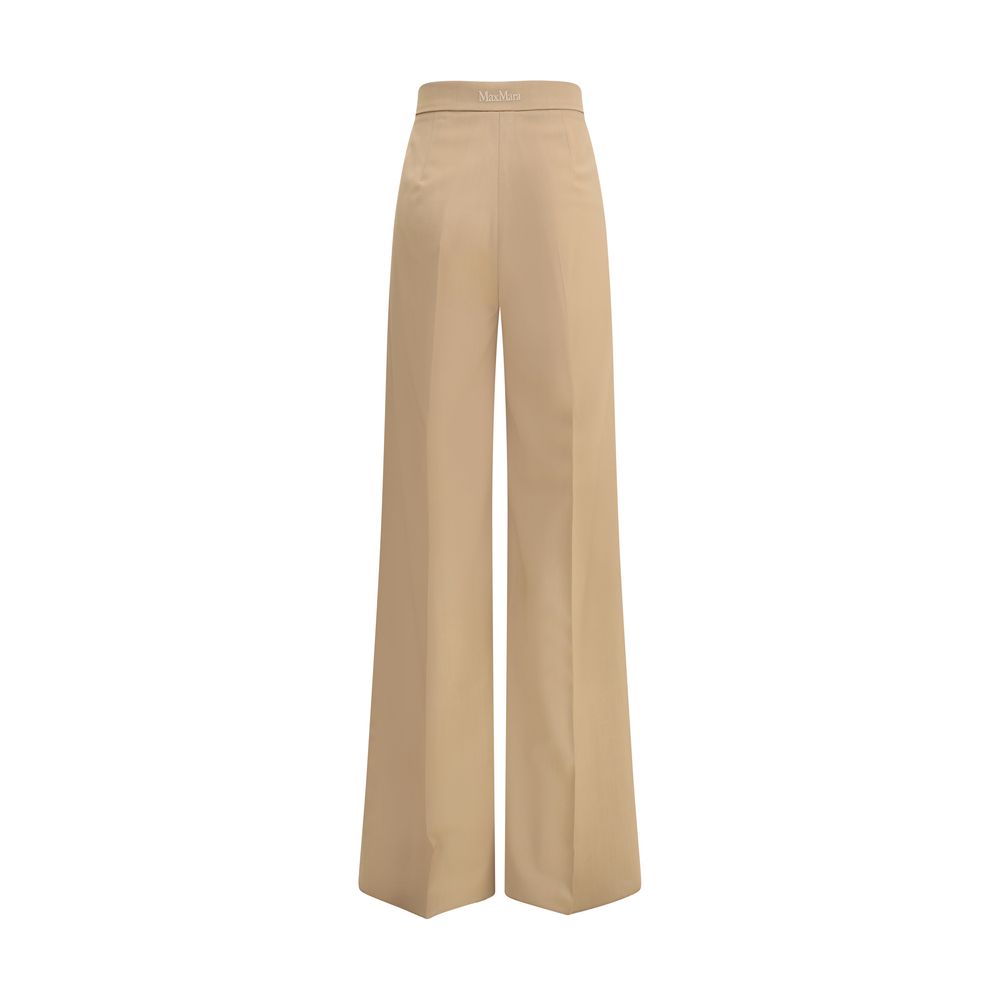 Max Mara Beige Fleece Wool Casual Pants with high-waist and straight hem, perfect for formal or office wear in AW25 season.