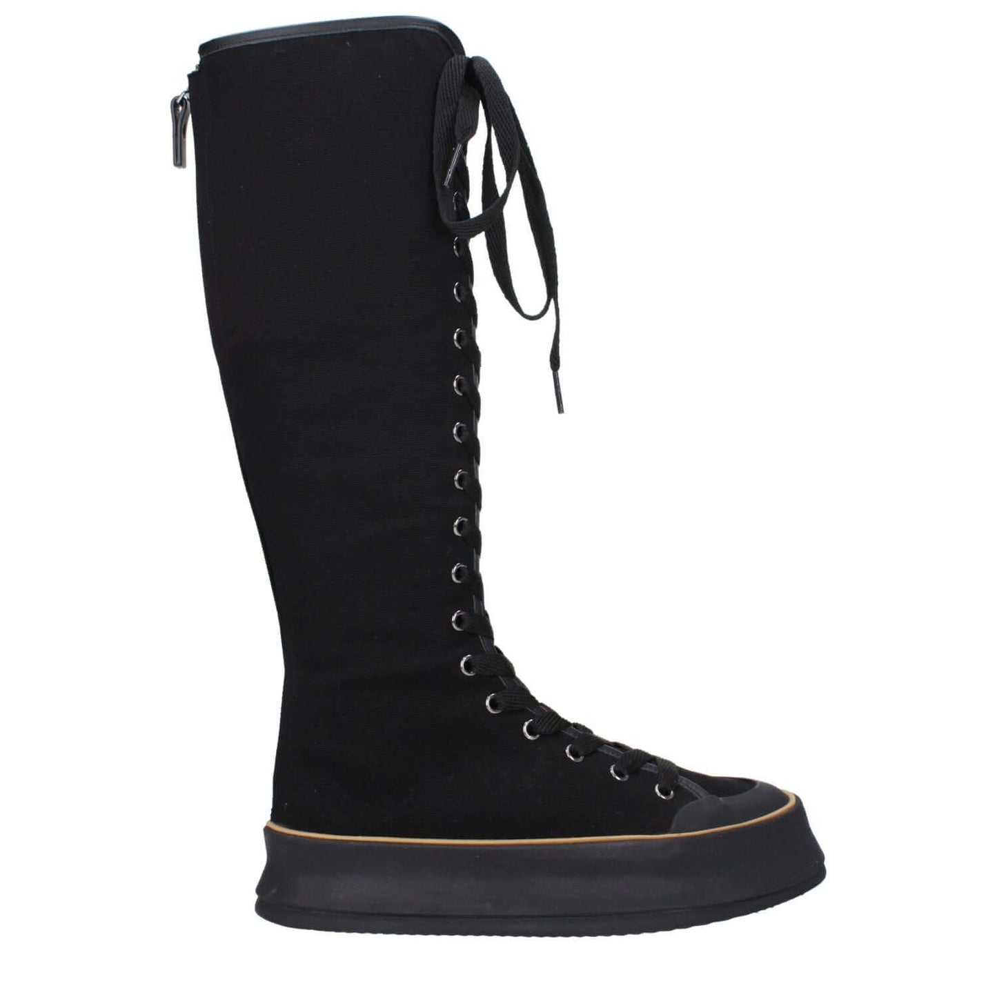 Max Mara Black Fabric Lace-Up Boots with rubber sole and wedge heel, featuring round toe and vintage effect design for casual style.
