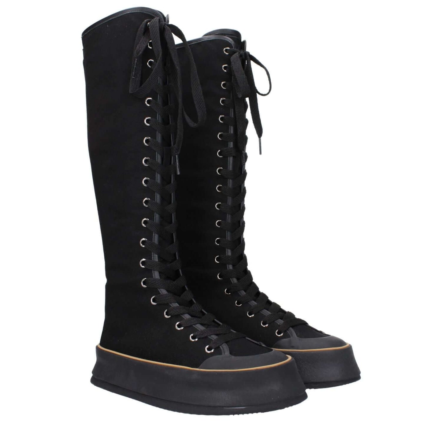 Max Mara Black Fabric Lace-Up Boots with vintage effect, wedge heel, casual style and rubber sole, featuring a round toe design.