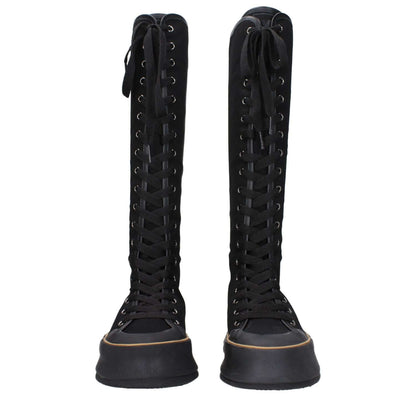 Max Mara Black Fabric Lace-Up Boots with vintage effect, casual style, rubber sole, wedge heel, and round toe.