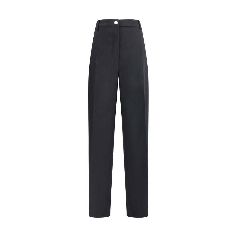 Max Mara Black Fleece Wool Casual Pants with bellows pockets, front button, and zipper closure for sophisticated style and comfort