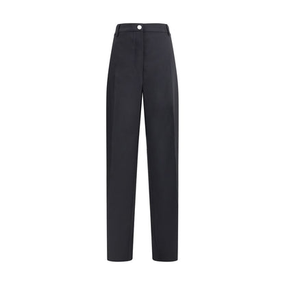 Max Mara Black Fleece Wool Casual Pants with bellows pockets, front button, and zipper closure for sophisticated style and comfort