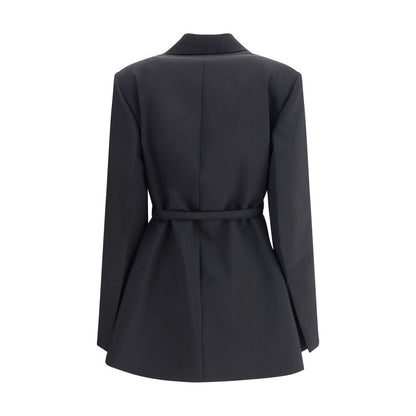 Back view of Max Mara Black Fleece Wool Full-Length Jacket with belt