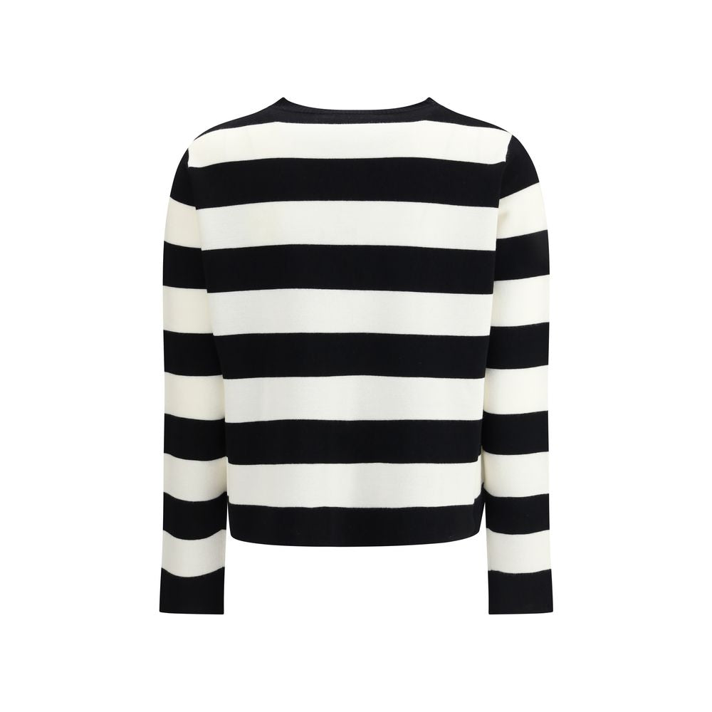Max Mara Black Fleece Wool Sweatshirt with brown and white stripes, featuring "1951" flocked embroidery on front, AW25 season.