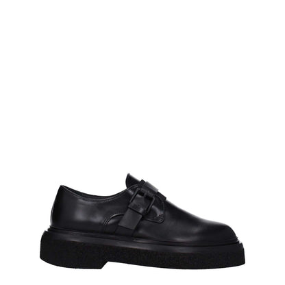 Max Mara Black Leather Oxfords And Derbies with buckle closure, low heel, and rubber sole.