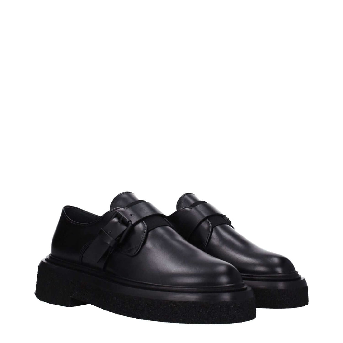 Max Mara Black Leather Oxfords And Derbies with buckle closure, casual style, rubber sole, and round toe. MPN: 23452605346004.